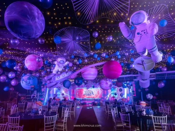 Interstellar space-themed birthday party planets astronauts rockets in the galaxy