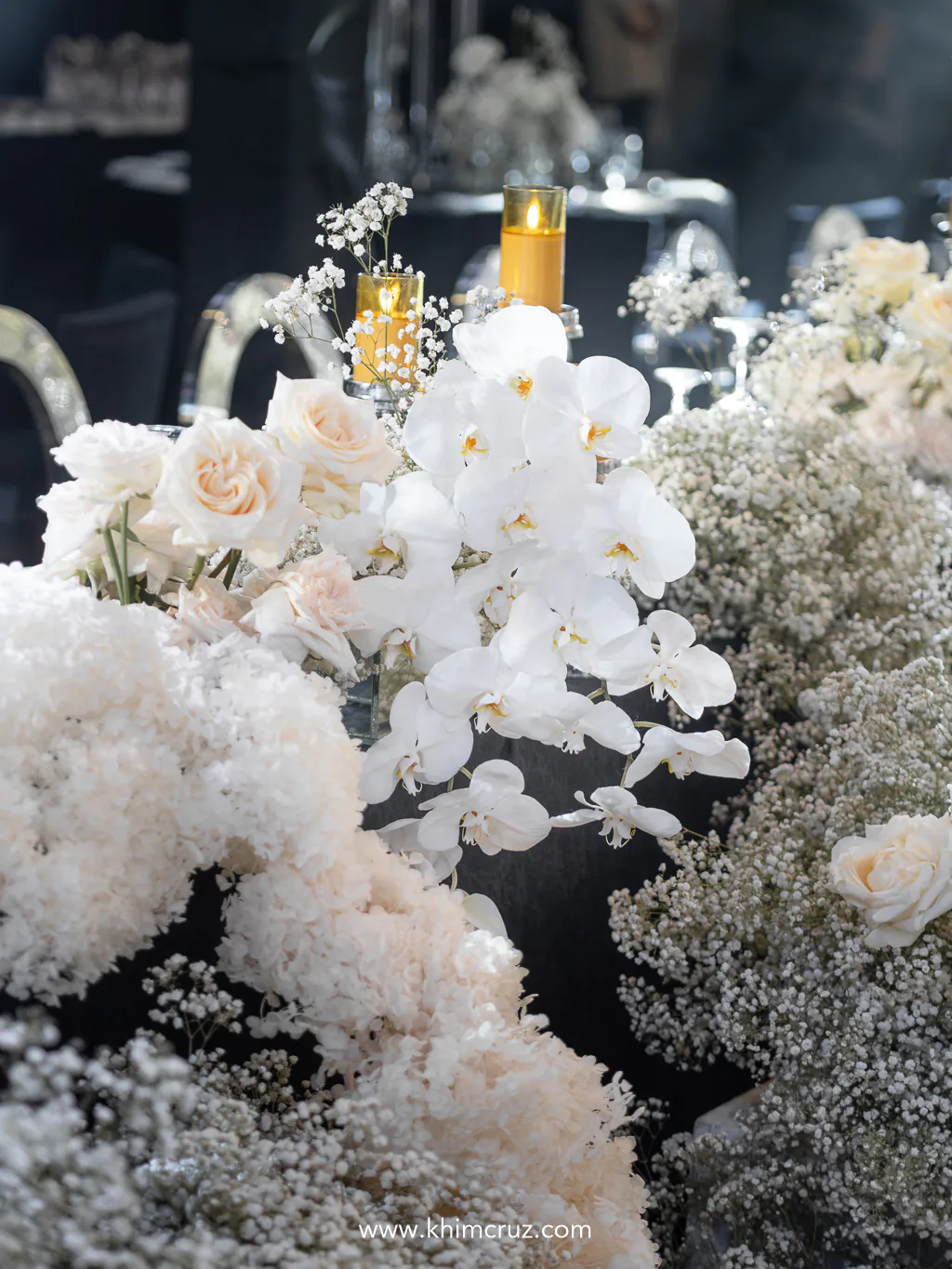 white Phalaenopsis and florals on an all white winter-themed wedding for Eriwin & Ionee