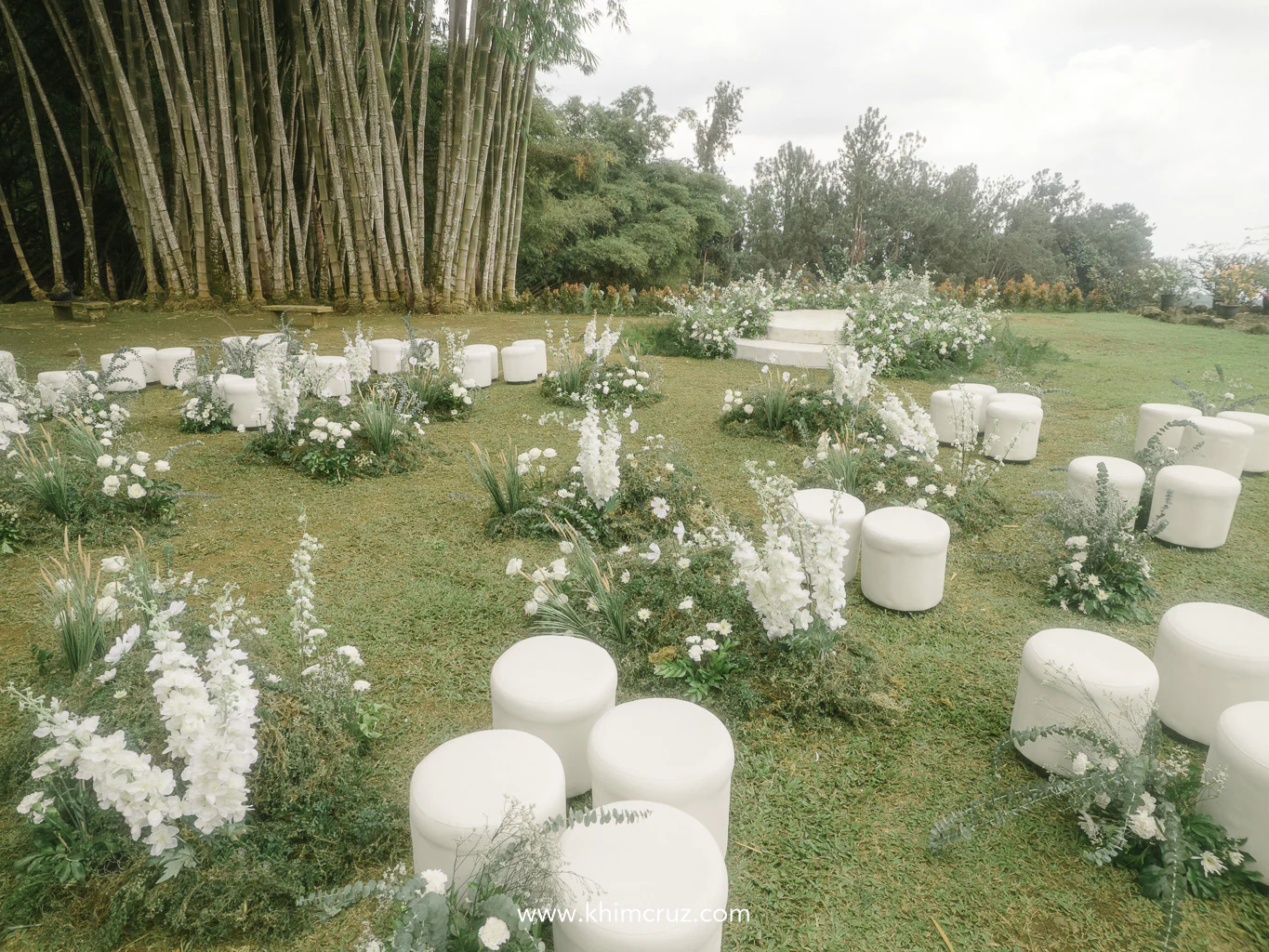 free-flowing design encourages guests to find their own seats for this intimate wedding ceremony