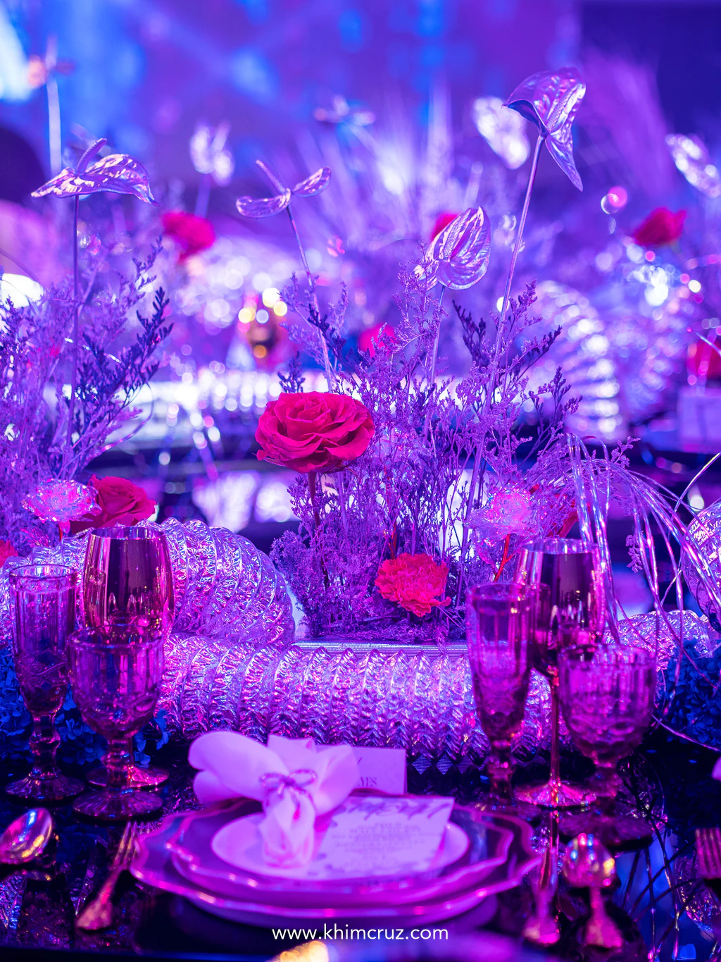 Intricate details of our table centerpiece design crafted to complement the epic futuristic theme of our debut